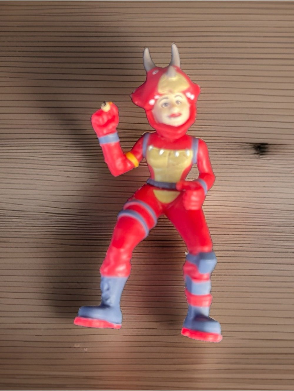 Fortnite TRICERA Mini Action Figure toy wearing dinosaur clothes red blue